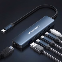 USB-C 6 in 1 Hub Wozinsky WHBC10Y4S daudzfunkcionāls, alumīnijs, ar 25 cm kabeli - pelēks