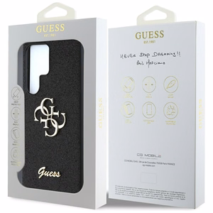 Guess mirdzošs liels 4G metāla logotipa viedtālruņa apvalks Samsung Galaxy S25 Ultra melns