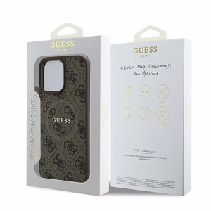 Guess 4G gredzens klasiskā logotipa magnētiskais viedtālruņa apvalks iPhone 16 Pro - brūns