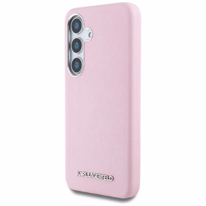 Karl Lagerfeld Saffiano Pilnībā apvilkts Pagarināts metāla logotips Magnētiskais apvalks Samsung Galaxy S25+ - rozā