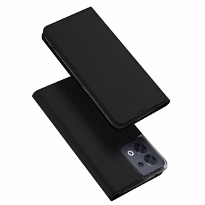 Dux Ducis Skin Pro viedtālruņa apvalks Oppo Reno 8 ar atveramu vāciņu, karšu maciņu un statīvu, melns