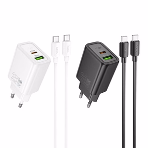 Viedtālruņa lādētājs Hoco USB A + USB C QC3.0 PD 3A 20W + kabelis USB C uz USB C N61 melns