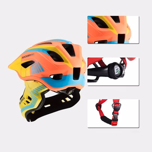 Rockbros TT-32SOYB-S bērnu velosipēda ķivere ar noņemamu zoda aizsargu, izmērs S - dzelteni oranža