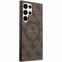 Guess 4G Collection Leather Metal Logo MagSafe viedtālruņa apvalks Samsung Galaxy S24 Ultra - brūns