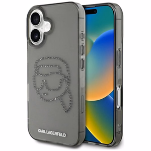 Karl Lagerfeld IML Rhinestones Karl Head apvalks iPhone 16 Pro melns