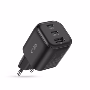 Tech-Protect NCA100W-GaN 3 pieslēgvietu 100 W PD 3.2/QC 3.0 tīkla barošanas adapteris – melns