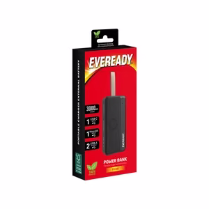 Eveready PX30B ārējais akumulators, 30000 mAh, 2 × USB-A, melns