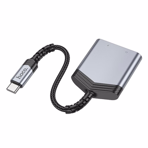 Adapteris AUX 2in1 USB C uz USB C / Jack 3,5 mm Hoco 27W LS39 pelēks