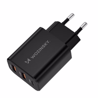 Wozinsky CWCUCUCB 30W USB-C / 2 x USB-A sienas lādētājs - melns