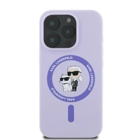 Karl Lagerfeld silikona viedtālruņa apvalks Karl&Choupette Heads Ring Magnētiskais iPhone 16 Pro Max - violets