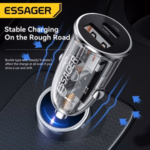Automašīnas lādētājs Essager Thumb caurspīdīgs (melns) 33W (1xUSB QC3.0 / 1xPD)