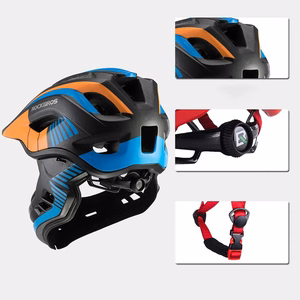 Rockbros TT-32SOBL-S bērnu velosipēda ķivere ar noņemamu zoda aizsargu, izmērs S - melna un oranža