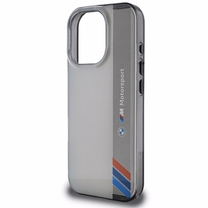 BMW Motosport IML vertikālā svītra iPhone 16 Pro apvalks - pelēks