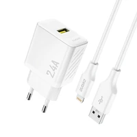 Dudao A23LEU 2.4A GaN EU USB-A Wall Lādētājs with USB-A to Lightning Kabelis - Balts