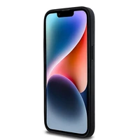 DKNY Ādas rūtainais mono raksts un drukātās svītras viedtālruņa apvalks iPhone 14 Pro Max - melns
