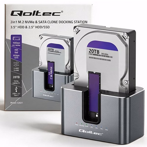 Qoltec 52631 HDD SSD doscking station | SATA | M.2 NVMe | cloning | USB-C | 10Gb/s | 28TB