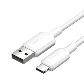 USB 2.0 A uz USB-C 3A kabelis Vention CTQWF 1M (balts)