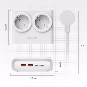 Orico PDC25 25W 6in1 strāvas sadalītājs 2x AC + 2x USB-A + 2x USB-C - balts