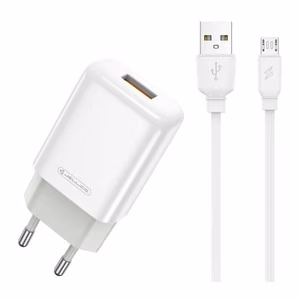 Lādētājs Jellico EU01 2.4A USB-A + USB-A uz MicroUSB kabelis 1.0m balts