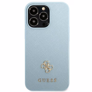Guess Saffiano 4G Small Metal Logo viedtālruņa apvalks iPhone 13 Pro Max - zila