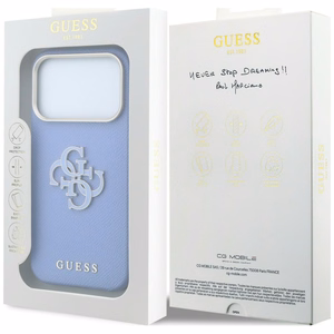 Guess Grained & Big Resin Logo vāciņš iPhone 18 Pro Max / 17 Pro Max – zils