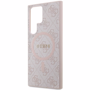 Guess 4G Collection Ādas Metāla Logotips Magnētiskais viedtālruņa apvalks Samsung Galaxy S24 Ultra - rozā