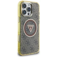 Guess IML Metal Glitter 4G Circle Triangle magnētiskais viedtālruņa apvalks iPhone 16 Pro Max - brūns
