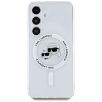 Viedtālruņa apvalks Karl Lagerfeld Button Karl & Choupette Heads Izdrukāts logotips MagSafe Samsung Galaxy S25 - balts