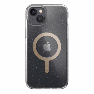 Speck Presidio Perfect-Clear with Glitter + MagSafe vāciņš ierīcei iPhone 15 Plus / 14 Plus, ar Microban pretmikrobu aizsardzību, “Clear / Gold Glitter” krāsu kombinācija