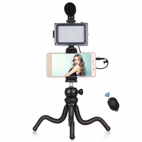 Blogging Smartphone Video Rig (LED Light, Flexible Tripod, Phone Holder, Mic)