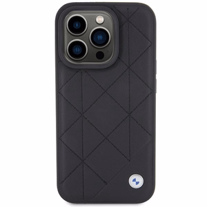 BMW ādas stepēts viedtālruņa apvalks iPhone 15 Pro Max - melns