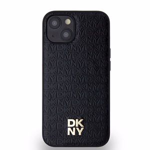 DKNY Ādas monogrammas raksta ar metāla logotipu magnētiskais viedtālruņa apvalks iPhone 15/14/13 - melns
