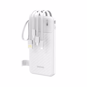 Dudao K11 10000mAh portatīvais lādētājs ar iebūvētiem kabeļiem - balta