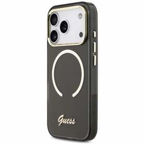 Guess IML Script Metal MagSafe Maciņš for iPhone 17 Pro - melns
