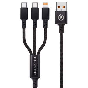 Blavec Trixo pīts kabelis - USB uz 2xType C + Lightning - QC 18W PD60W 3A 1,3 m (CTR-U2CL3B13) melns