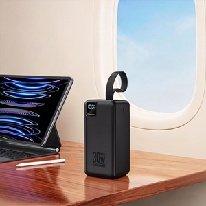 Wozinsky W8-B 50000mAh 30W ārējais akumulators, 2xUSB-A, 2xUSB-C, USB micro, ar lukturīti, melns