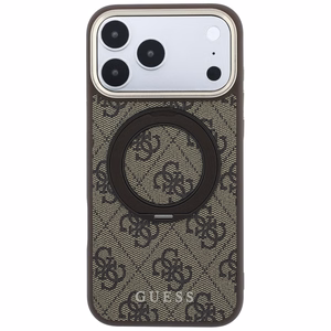 Guess 4G Classic Logo vāciņš modelim iPhone 18 Pro Max / 17 Pro Max, ar 360° gredzenu-statīvu, saderīgs ar MagSafe – brūns