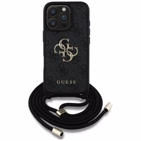 Guess 4G Big Logo Cord Stap viedtālruņa apvalks iPhone 16 Pro - melns