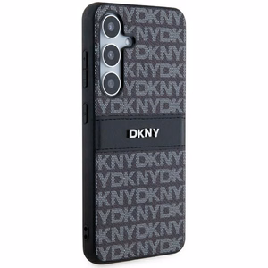 DKNY ādas Mono Stripe un Metal Logo viedtālruņa apvalks Samsung Galaxy S24 - melns