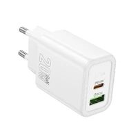 Lādētājs viedtālrunim Hoco USB A + USB C QC3.0 PD 3A 20W N61 balts