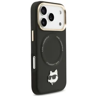 Karl Lagerfeld Big Strap Choupette metāla logotipa Magnētiskais viedtālruņa apvalks iPhone 17 Pro - melns