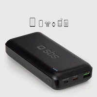 Portatīvais lādētājs SBS TTBB20000PD20K 20000 mAh 20W PD USB-C, USB-A, Micro-USB - melna
