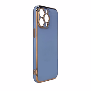 Apgaismojuma krāsas apvalks iPhone 12 Pro Max zils gēla apvalks ar zelta rāmi