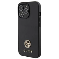 Guess GUHCP13XPS4DGPK iPhone 13 Pro Max 6.7" melns cietais viedtālruņa apvalks ar Strass metāla logotipu