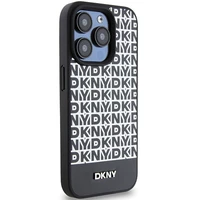 DKNY Ādas drukāts raksts metāla logotips Magnētiskais viedtālruņa apvalks iPhone 15 Pro - melna