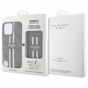 Guess 4G Stripes viedtālruņa apvalks ar Magnētisko maku iPhone 16 Pro Max - brūns