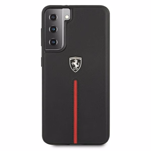Viedtālruņa apvalks Ferrari FEOSIHCS21SBK S21 G991 melns/melns ciets apvalks Off Track ādas neilona strīpa