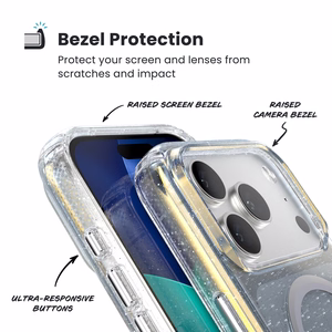 Speck Presidio Lux MagSafe vāciņš ierīcei iPhone 17 Pro, “Hyper Mirror Glitter / Silver Metallic” krāsā