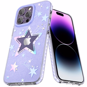 Kingxbar Heart Star Series viedtālruņa apvalks iPhone 14 Plus violeta zvaigznes apvalks