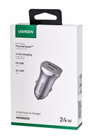 Ugreen USB Type-C / USB 24W Power Delivery Quick Charge car charger, pelēks (30780)